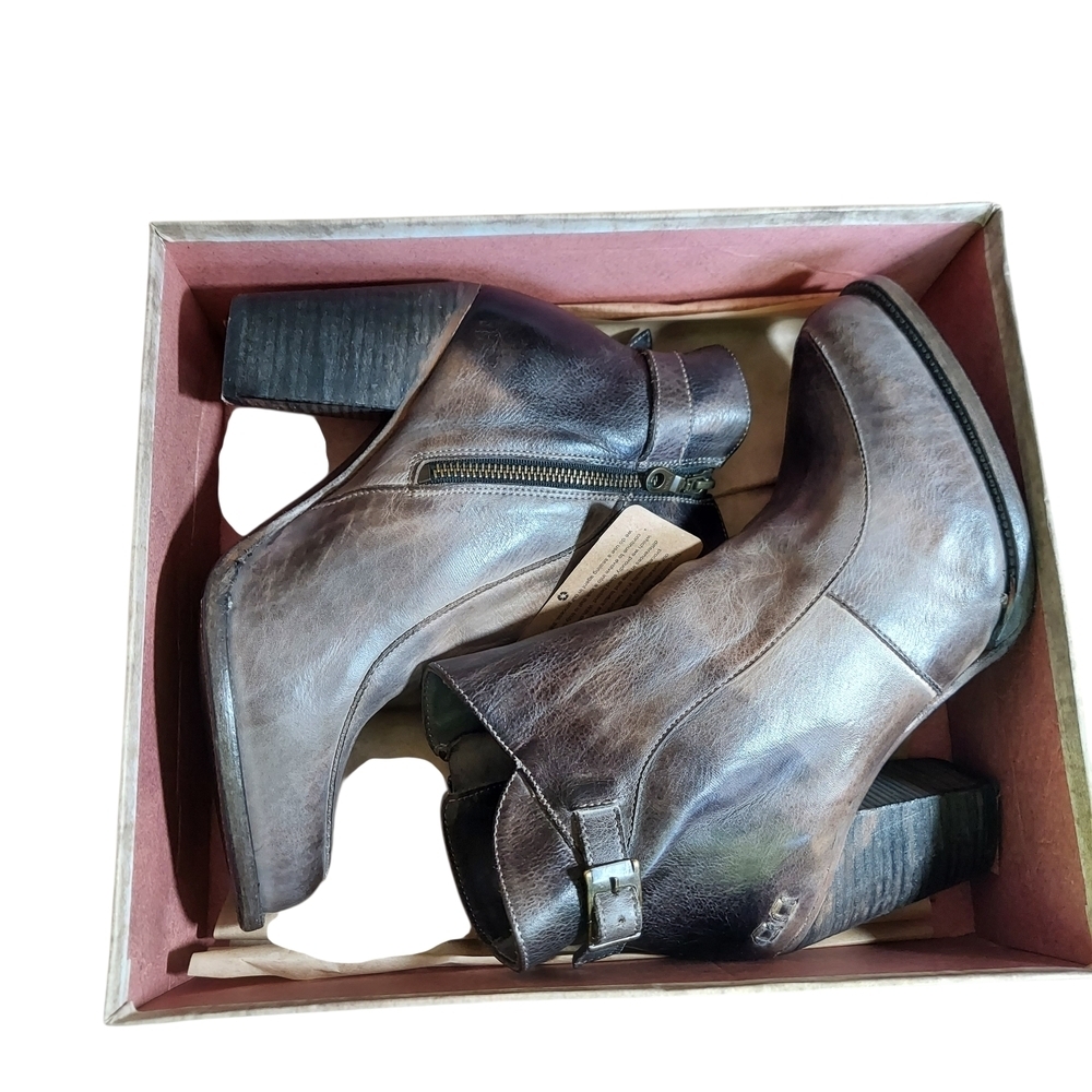 Bed Stu Isla Distressed Leather Buckle Ankle Boots Block Heel - Picture 2 of 14